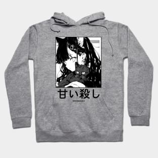 Stylish Anime Neko Girl Manga Aesthetic Streetwear Black and White Hoodie